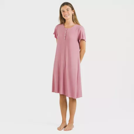 Vestido manga curta canelado viscosa liso roupa-para-estar-por-casa