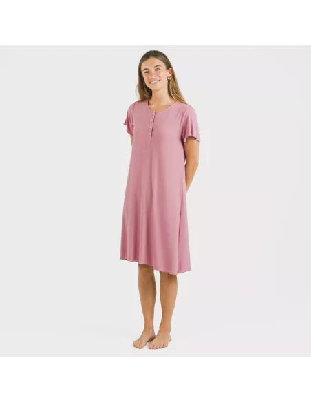 Vestido manga curta canelado viscosa liso roupa-para-estar-por-casa