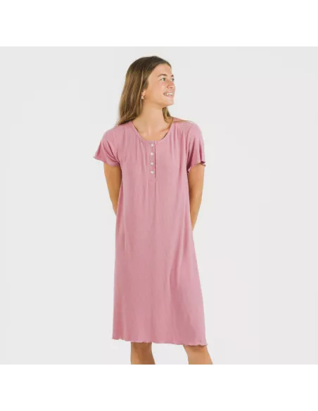 Vestido manga curta canelado viscosa liso roupa-para-estar-por-casa