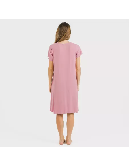 Vestido manga curta canelado viscosa liso roupa-para-estar-por-casa