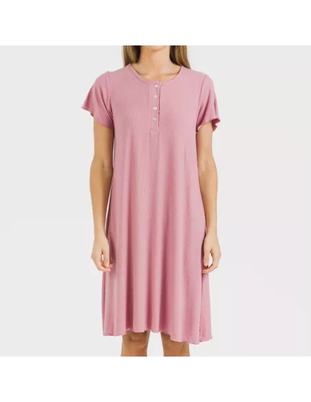 Vestido manga curta canelado viscosa liso roupa-para-estar-por-casa