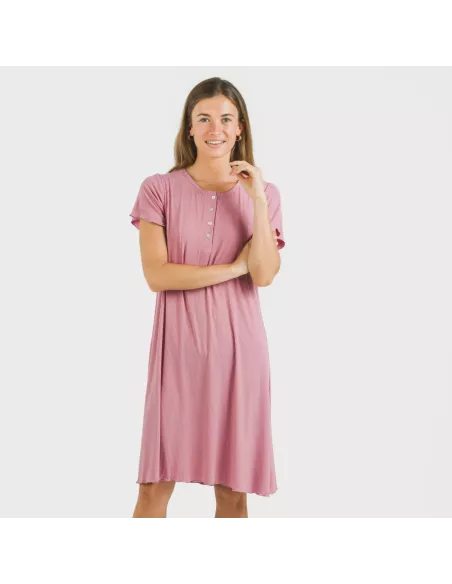 Vestido manga curta canelado viscosa liso roupa-para-estar-por-casa