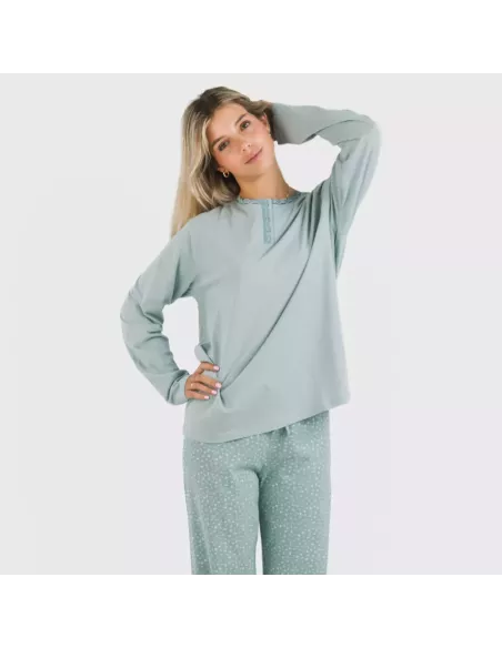 Pijama algodão Anita azul indigo pijamas-compridos-de-mulher