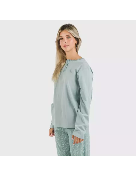 Pijama algodão Anita azul indigo pijamas-compridos-de-mulher