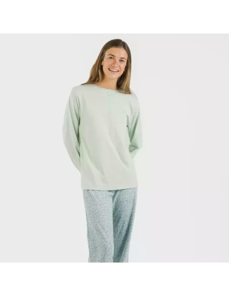 Pijama algodão Angelica verde tiffany pijamas-compridos-de-mulher