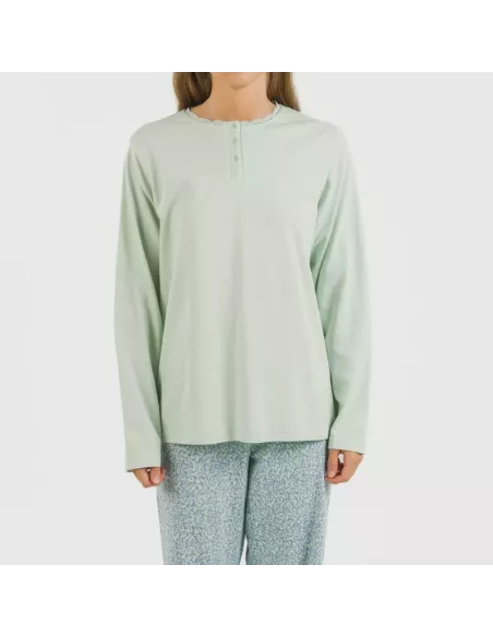 Pijama algodão Angelica verde tiffany pijamas-compridos-de-mulher