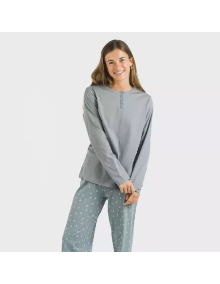 Pijama algodão Lives azul indigo pijamas-compridos-de-mulher