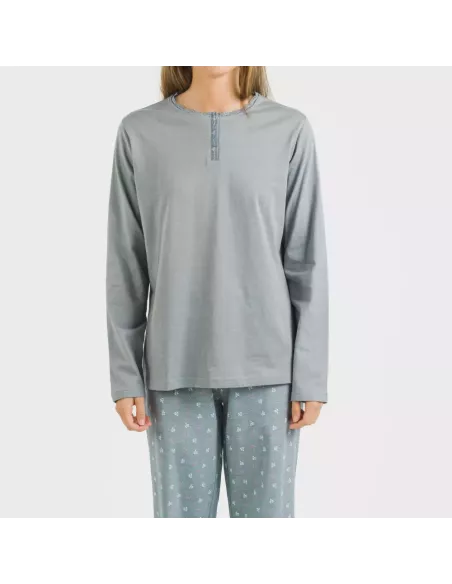 Pijama algodão Lives azul indigo pijamas-compridos-de-mulher
