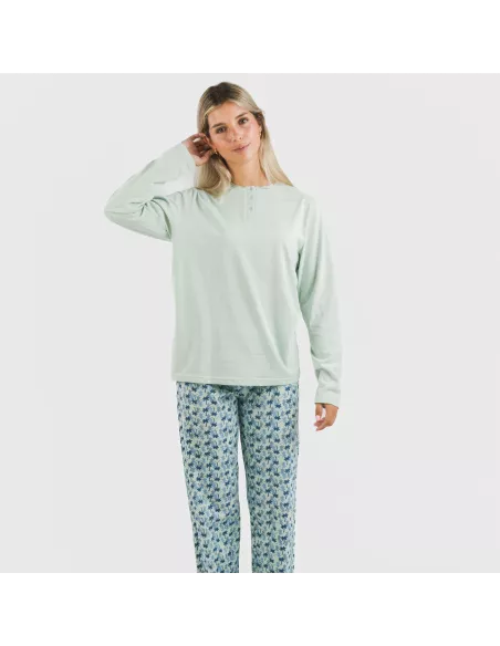 Pijama algodão Gaia verde tiffany pijamas-compridos-de-mulher