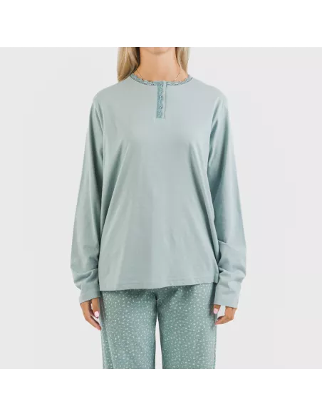 Pijama algodão Anita azul indigo pijamas-compridos-de-mulher