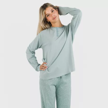 Pijama algodão Anita azul indigo pijamas-compridos-de-mulher