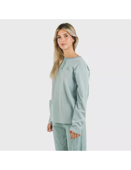 Pijama algodão Anita azul indigo pijamas-compridos-de-mulher