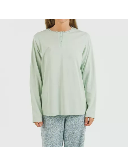 Pijama algodão Angelica verde tiffany pijamas-compridos-de-mulher