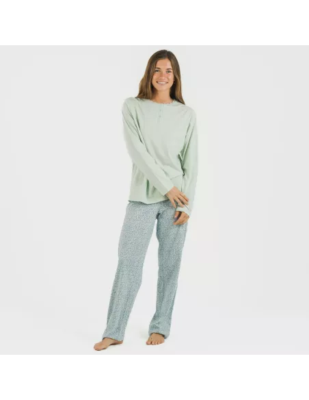 Pijama algodão Angelica verde tiffany pijamas-compridos-de-mulher