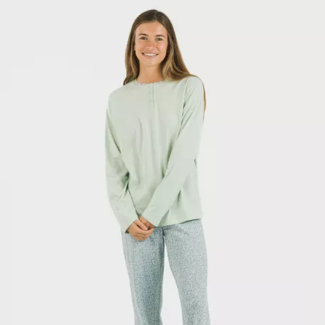 Pijama algodão Angelica verde tiffany pijamas-compridos-de-mulher