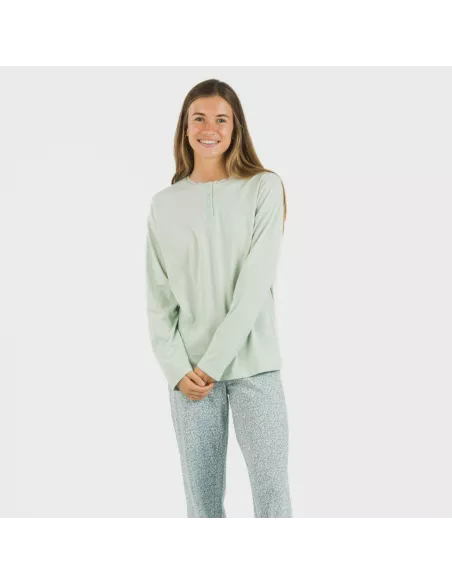Pijama algodão Angelica verde tiffany pijamas-compridos-de-mulher