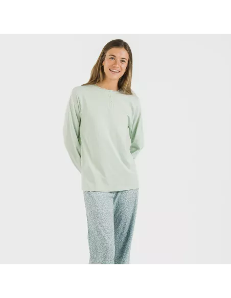 Pijama algodão Angelica verde tiffany pijamas-compridos-de-mulher