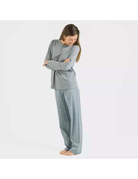 Pijama algodão Lives azul indigo pijamas-compridos-de-mulher