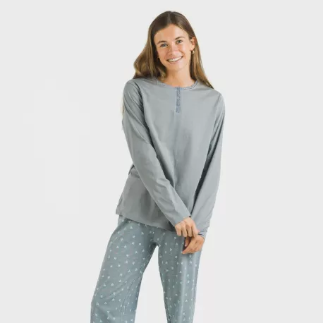Pijama algodão Lives azul indigo pijamas-compridos-de-mulher