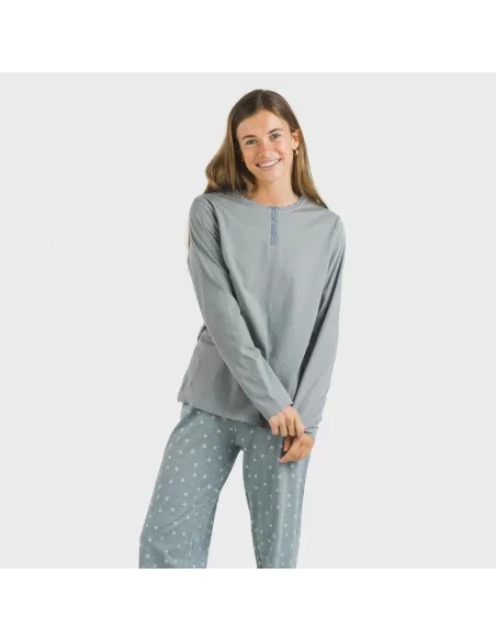Pijama algodão Lives azul indigo pijamas-compridos-de-mulher