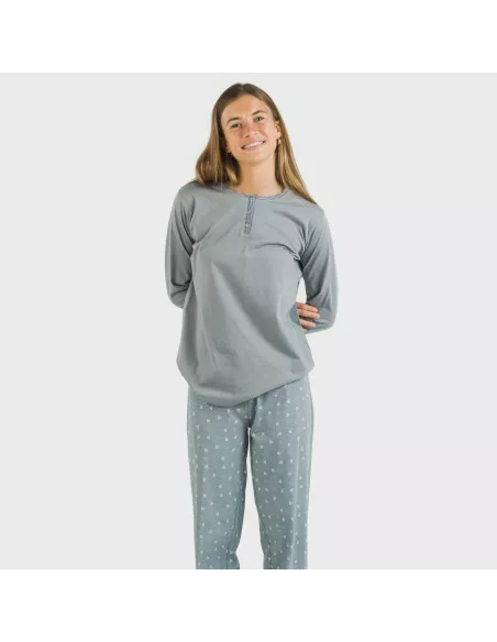 Pijama algodão Lives azul indigo pijamas-compridos-de-mulher