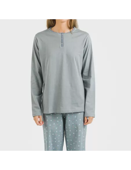 Pijama algodão Lives azul indigo pijamas-compridos-de-mulher