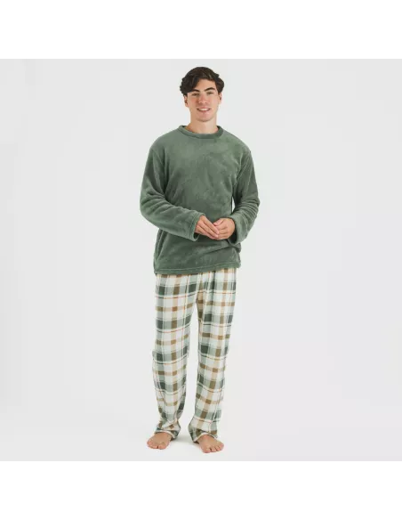 Pijama coral homem Cuadro Noric verde pijamas-compridos-homem
