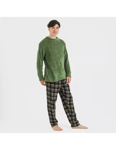 Pijama coral homem Cuadro Frankurt verde caça pijamas-compridos-homem
