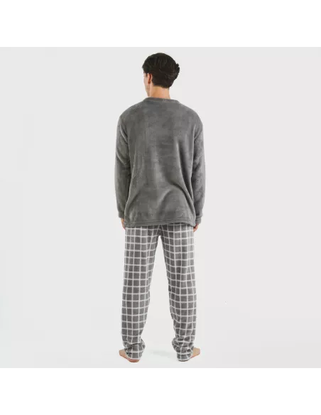 Pijama coral homem Cuadro Roberto cinza pijamas-compridos-homem