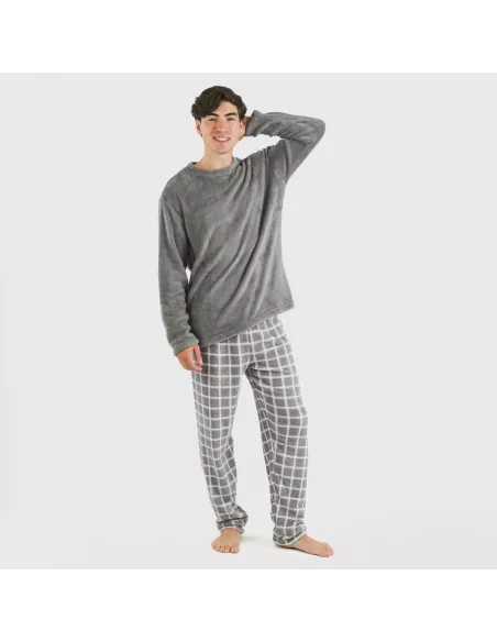 Pijama coral homem Cuadro Roberto cinza pijamas-compridos-homem