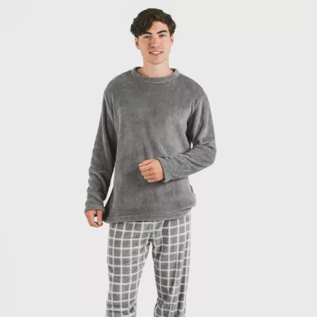Pijama coral homem Cuadro Roberto cinza pijamas-compridos-homem