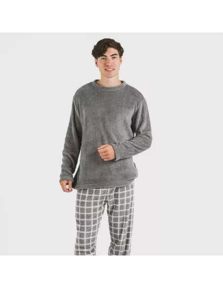Pijama coral homem Cuadro Roberto cinza pijamas-compridos-homem