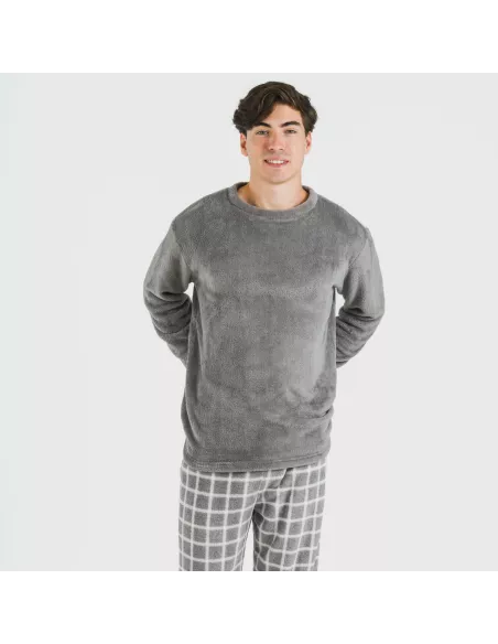 Pijama coral homem Cuadro Roberto cinza pijamas-compridos-homem