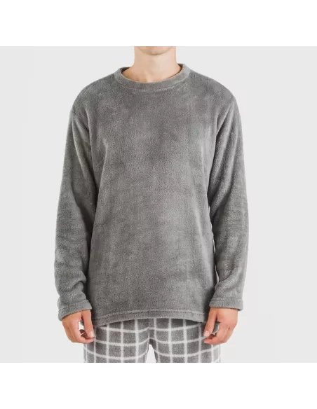 Pijama coral homem Cuadro Roberto cinza pijamas-compridos-homem