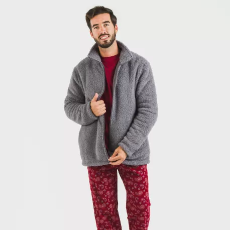 Casaco sherpa homem lisa roupa-para-estar-por-casa