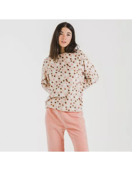 Pijama coral Janice pêssego pijama-inverno-mulher