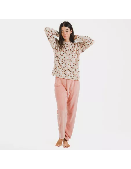 Pijama coral Janice pêssego pijama-inverno-mulher