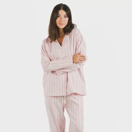 Pijama Flanela com lapela mulher Raya Marsella rosa pijama-inverno-mulher