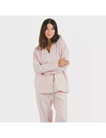 Pijama Flanela com lapela mulher Raya Marsella rosa pijama-inverno-mulher