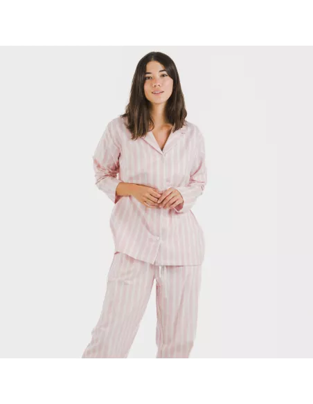 Pijama Flanela com lapela mulher Raya Marsella rosa pijama-inverno-mulher