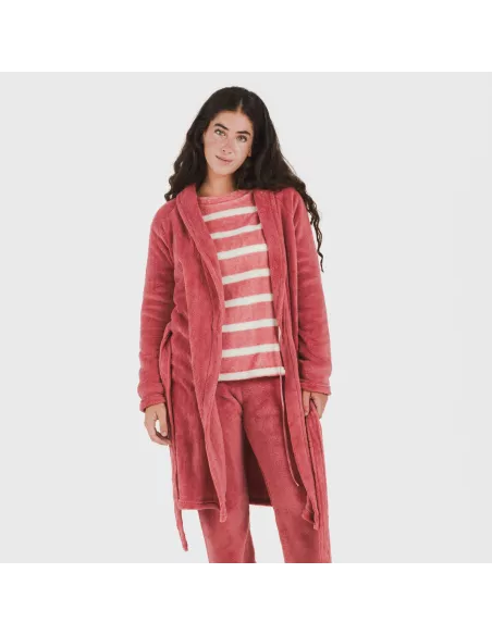 Roupão coral liso roupa-para-estar-por-casa