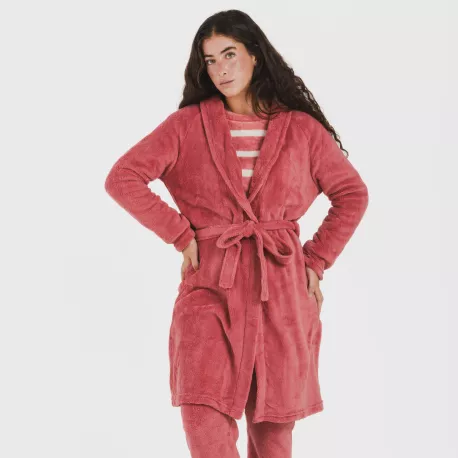 Roupão coral liso roupa-para-estar-por-casa