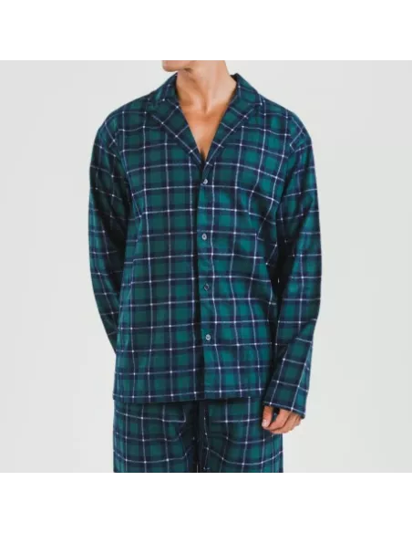 Pijama flanela com lapela homem Cuadro Ruz verde pijamas-compridos-homem