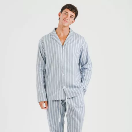 Pijama flanela com lapela homem Raya Marsella azul indigo pijamas-compridos-homem