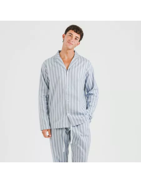 Pijama flanela com lapela homem Raya Marsella azul indigo pijamas-compridos-homem