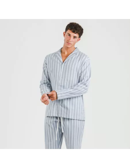 Pijama flanela com lapela homem Raya Marsella azul indigo pijamas-compridos-homem