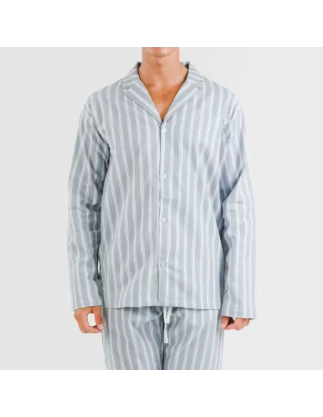 Pijama flanela com lapela homem Raya Marsella azul indigo pijamas-compridos-homem