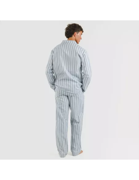 Pijama flanela com lapela homem Raya Marsella azul indigo pijamas-compridos-homem