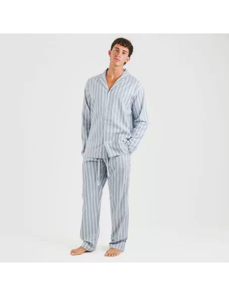 Pijama flanela com lapela homem Raya Marsella azul indigo pijamas-compridos-homem