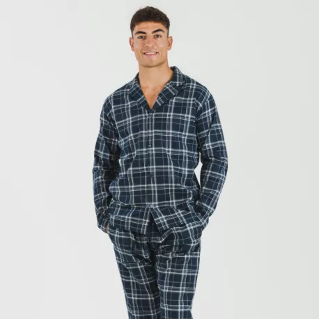 Pijama flanela com lapela homem Cuadro Brais azul pijamas-compridos-homem